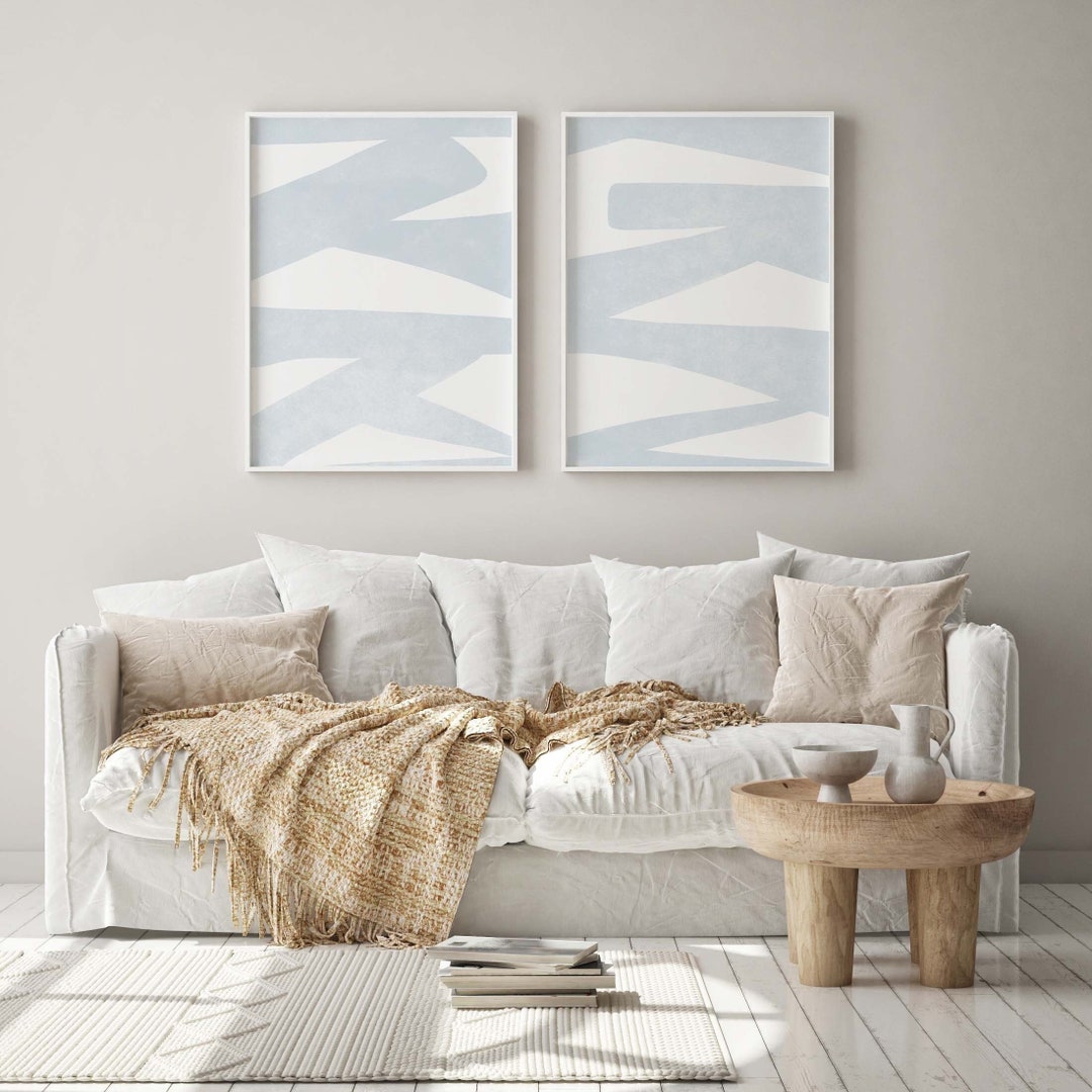 Blue Abstract, Minimalist Wall Art, Set of 2 Prints, Calm Bedroom Art ...