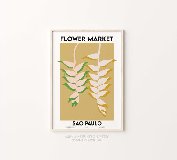 Flower Market Print, Sao Paulo Poster, Printable Wall Art, Yellow Flower Print, Brazil Poster, Tropical Wall Art, INSTANT DOWNLOAD