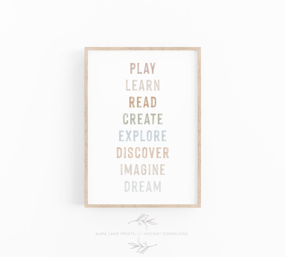 Playroom Wall Art, Boho Nursery Prints, Lets Play, Homeschool Decor