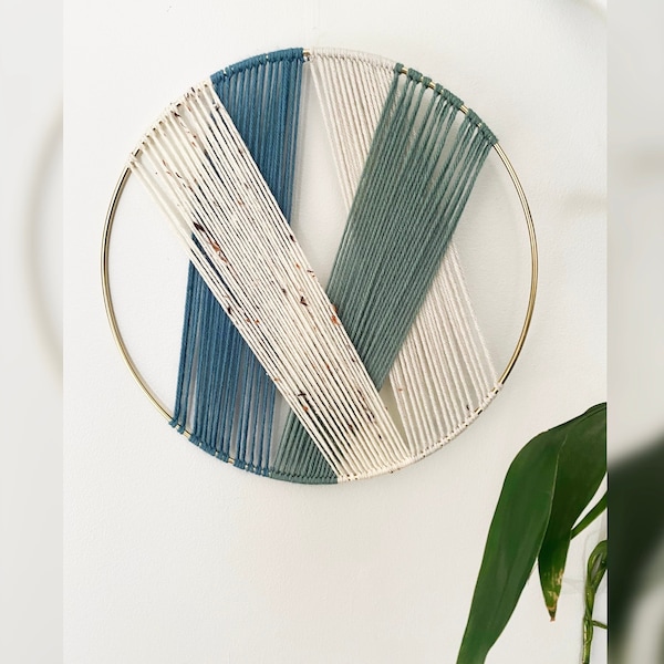 Ocean  Blue Criss Cross Yarn Wall Hanging / Hoop Wall Decor / Macrame Wall Hanging / Boho Decor Gift