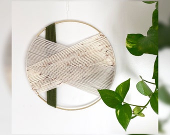 Forest Green Cross Yarn Wall Hanging / Hoop Wall Decor / Macrame Wall Hanging / Boho Decor Gift