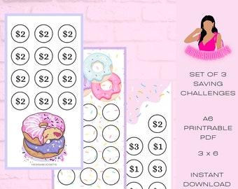 DIGITAL PDF Donut Set of 3 Mini Savings Challenge | Mini Monday Savings Challenge