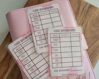 Pink Flower Bank Teller Slips || Cash Breakdown || Reusable Teller Slip || Laminated Cash Breakdown