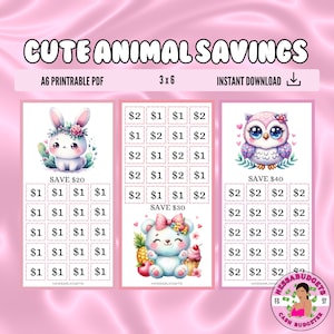 DIGITAL PDF Cute Animals Set of 3 Mini Savings Challenge | Mini Monday Savings Challenge | Savings Challenge