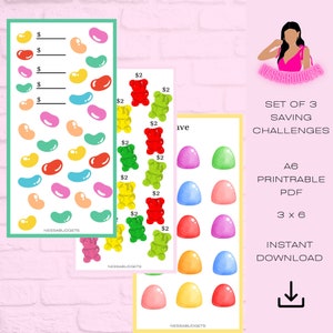DIGITAL PDF Gummies Set of 3 Mini Savings Challenge | Mini Monday Savings Challenge