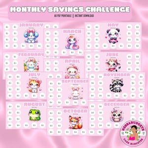 DIGITAL PDF Cute Animals Monthly Savings Challenge | Monthly Savings Challenge | Low Budget Savings Challenge