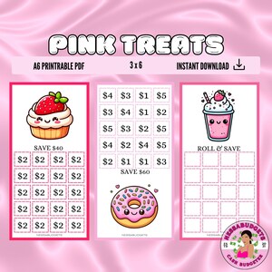 DIGITAL PDF Pink Treats Set of 3 Mini Savings Challenge | Mini Monday Savings Challenge | Savings Challenge