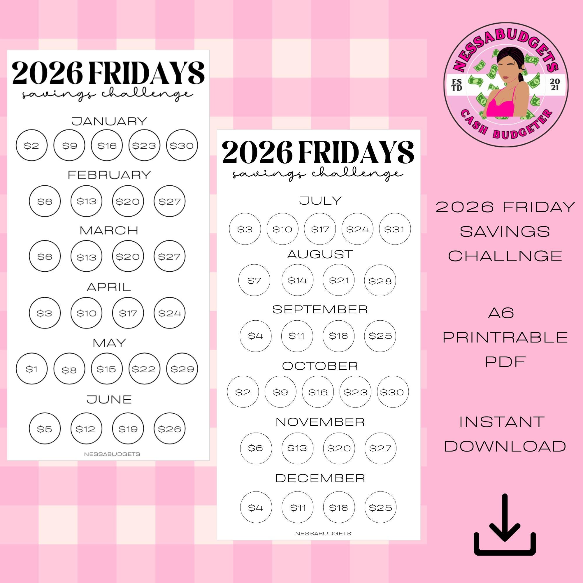 DIGITAL PDF 2026 Friday Savings Challenge - Etsy