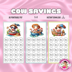 DIGITAL PDF Cow Savings Set of 3 Mini Savings Challenge | Mini Monday Savings Challenge | Savings Challenge