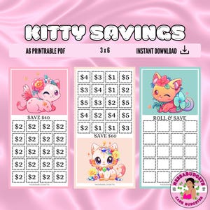 DIGITAL PDF Kitty Set of 3 Mini Savings Challenge | Mini Monday Savings Challenge | Savings Challenge