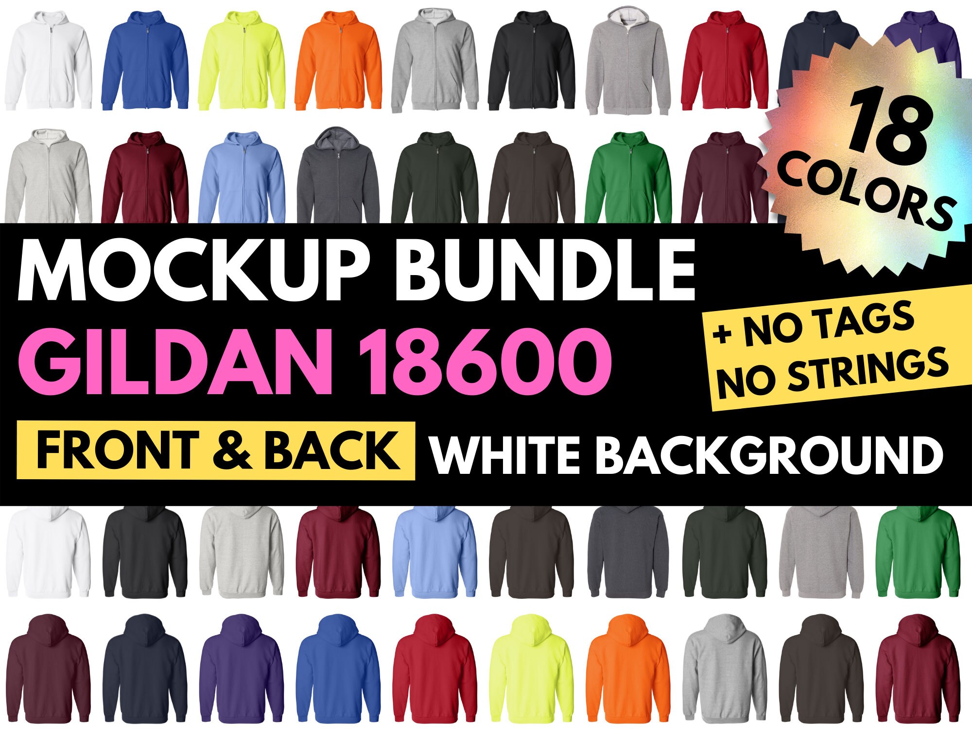 Gildan Mockup Bundle Gildan 18600 G18600 Mock up Front and - Etsy Hong Kong
