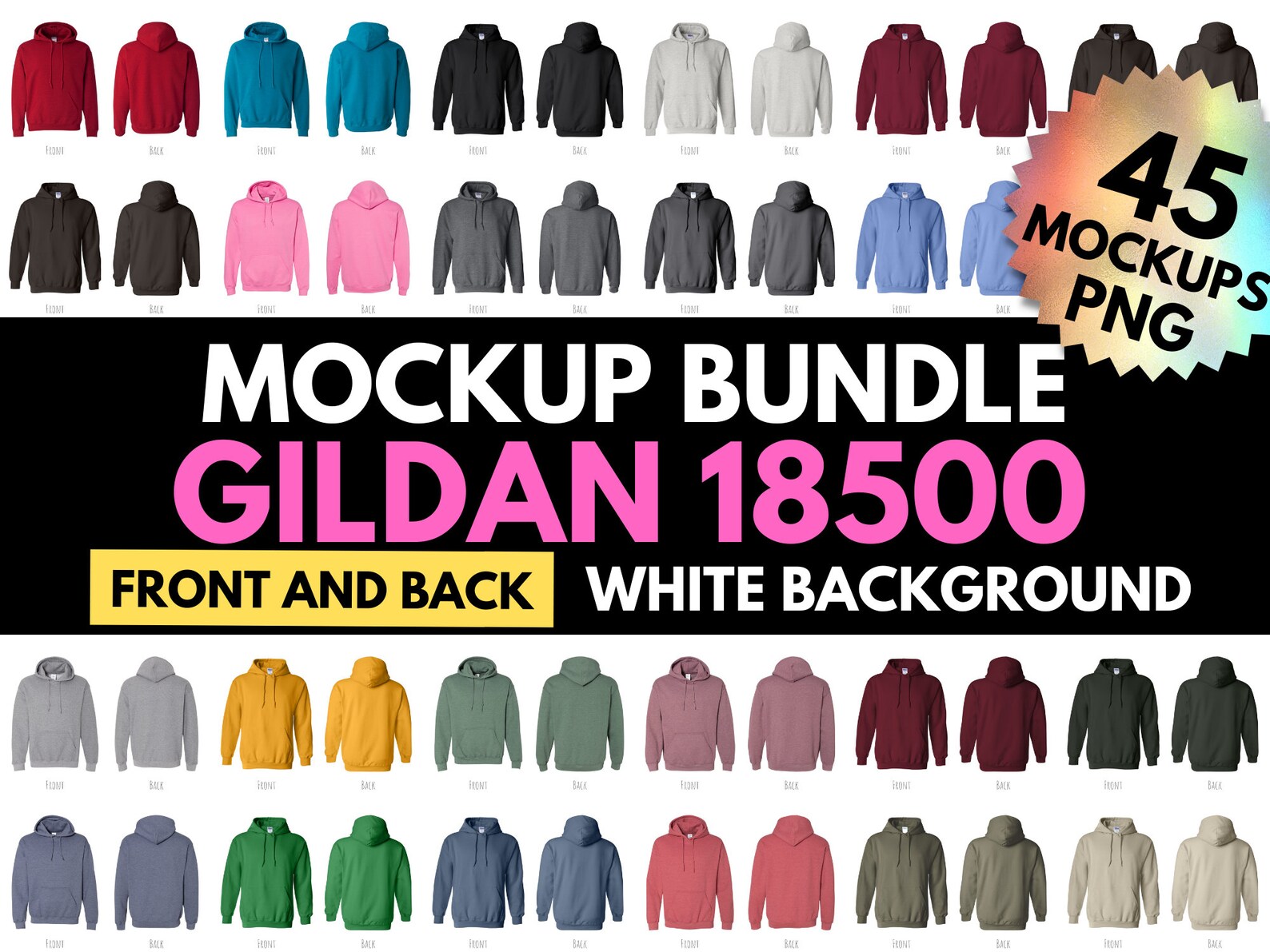 Front and Back Gildan 18500 Mockup G18500 Mockup Bundle | Etsy