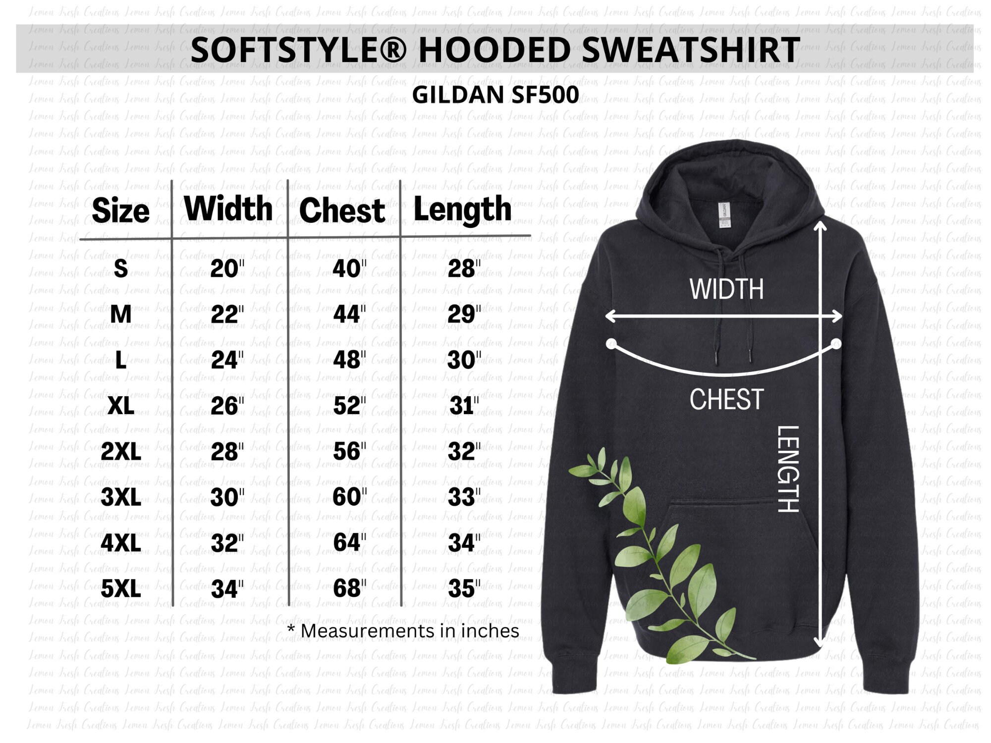 Gildan SF500 Size Chart Editable Gildan Softstyle Hoodie - Etsy Canada