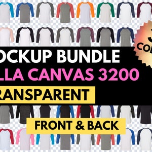 Bella Canvas 3200, Bella Canvas Mockup Bundle, BC3200 Raglan, Front and Back, Shirt Colors, Mock-up Shirt, Design Template, Tshirt Mocks