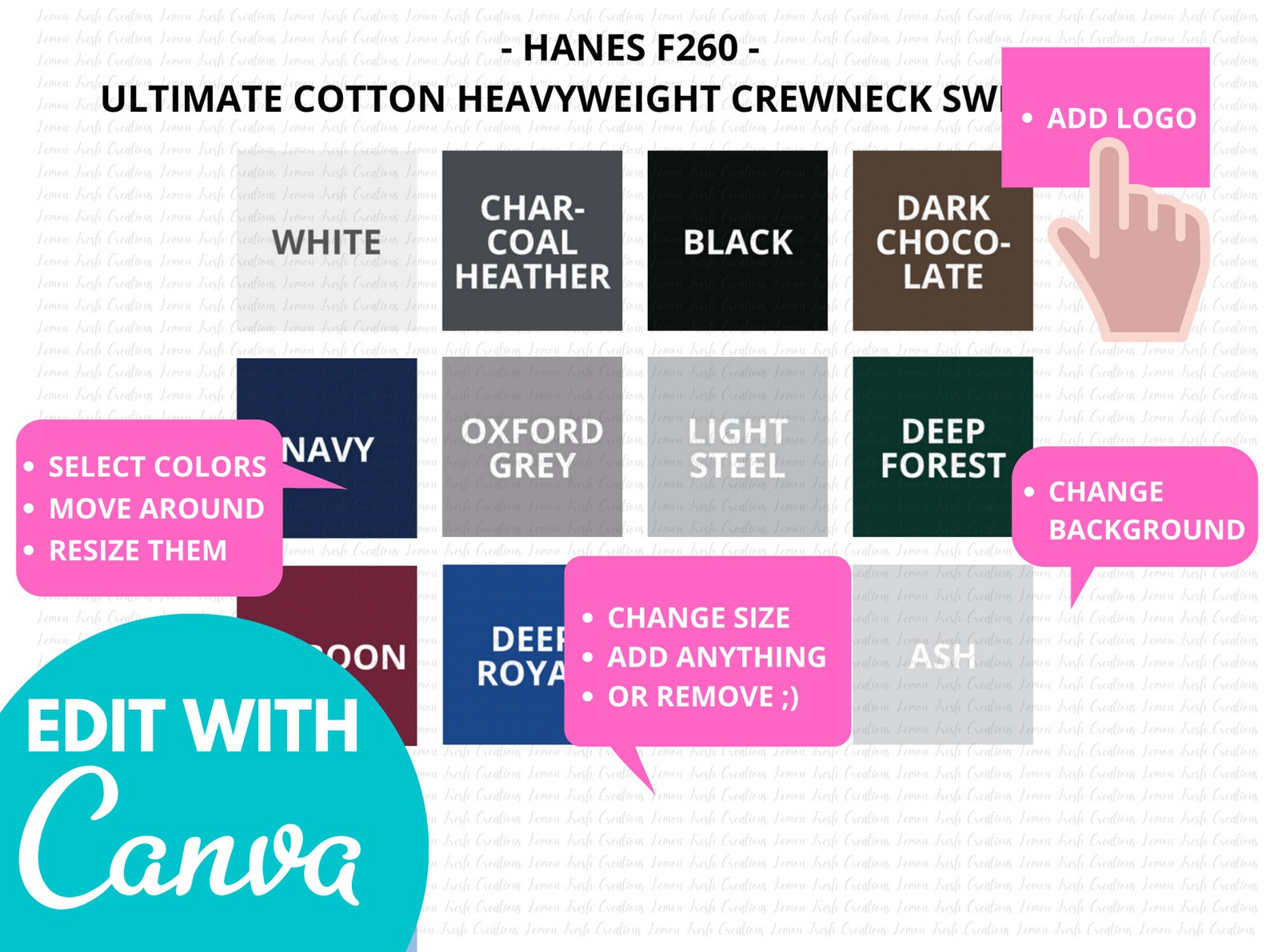 Hanes Color Chart Size Chart Hanes Sweatshirt Hanes F260 Etsy India