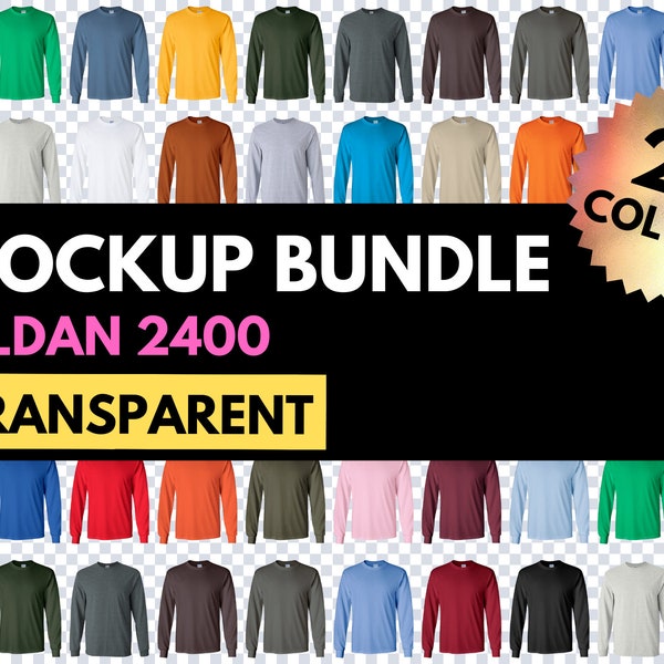 Gildan Mockup Bundle, Gildan 2400, G240, Mock Up Transparent, Long Sleeve Colors, Mock-up Men's Unisex, Design Template, Mockup Bundle