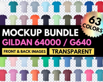 Gildan Mockup Bundle, Gildan 64000, G640 Mock Up, Transparent Background, Shirt Colors, Mock-up Unisex Shirt, Design Template, Tshirt Mockup