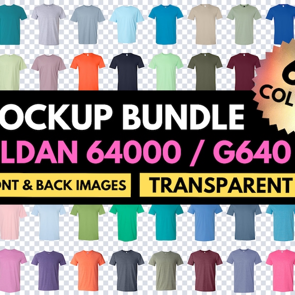 Gildan Mockup Bundle, Gildan 64000, G640 Mock Up, Transparent Background, Shirt Colors, Mock-up Unisex Shirt, Design Template, Tshirt Mockup