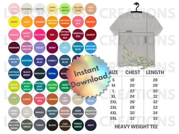 Gildan 5000 Editable Color Chart And Size Chart | labenat.sa