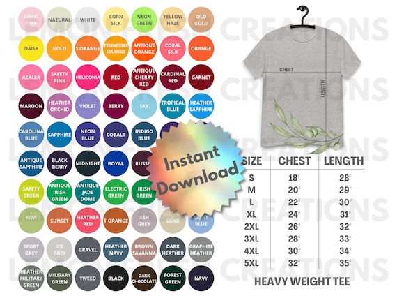 Gildan 5000 Editable Color Chart And Size Chart | labenat.sa