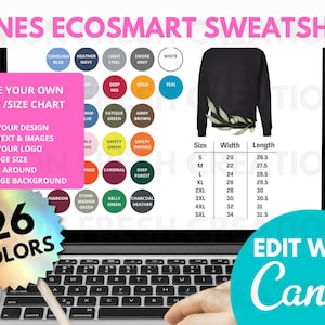 Hanes Sweatshirt Color Chart, Size Chart, Hanes Ecosmart, Hanes P160, Hanes ComfortBlend, Size Chart Hanes, Crewneck, Editable Color Guide