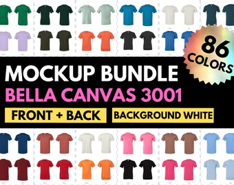 Bella Canvas Mockup Bundle, Bella Canvas 3001, BC3001, Front and Back Mockup, Shirt Colors, Mock-up Shirt, Design Template, Tshirt Mock Up