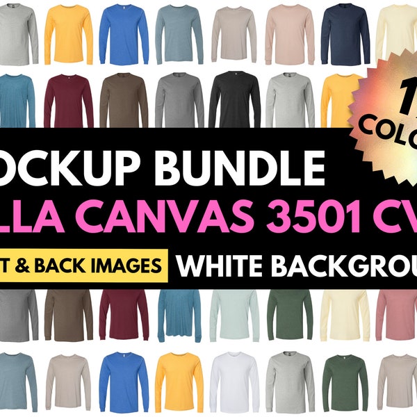 Bella Canvas 3501 CVC, Bella Canvas Mockup Bundle, BC3501CVC, Mock Up Long Sleeve, Unisex Long Sleeve, Heather Colors, Design Template
