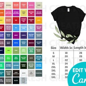 Gildan 64000 Color Chart, Size Chart, Gildan 64000, Editable Gildan ...