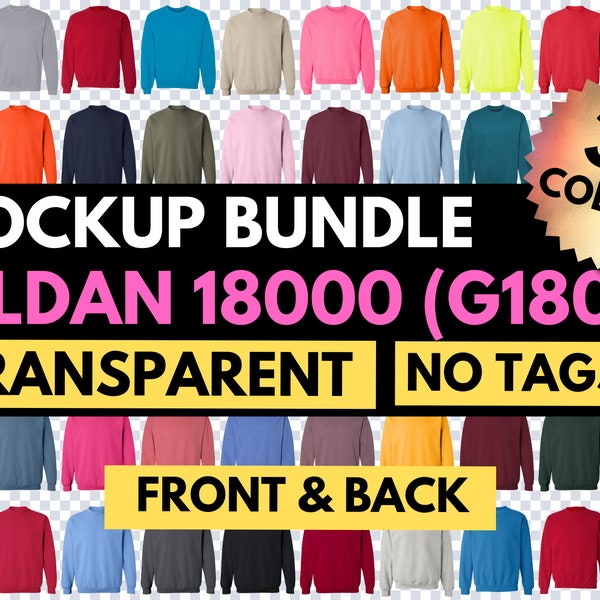 Gildan Mockup Bundle, Gildan 18000 PNG, G18000, Transparentes Mockup, Shirtfarben, Mock-up Sweatshirt, Designvorlage, G180 Mockup Bundle
