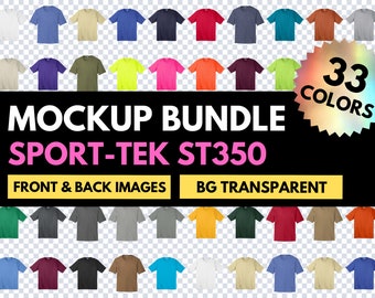 Sport-Tek ST350, Transparent Mockup Bundle, Front and Back, Shirt Colors Mock-Up, Design Template, Tshirt Mock, PosiCharge Competitor Tee