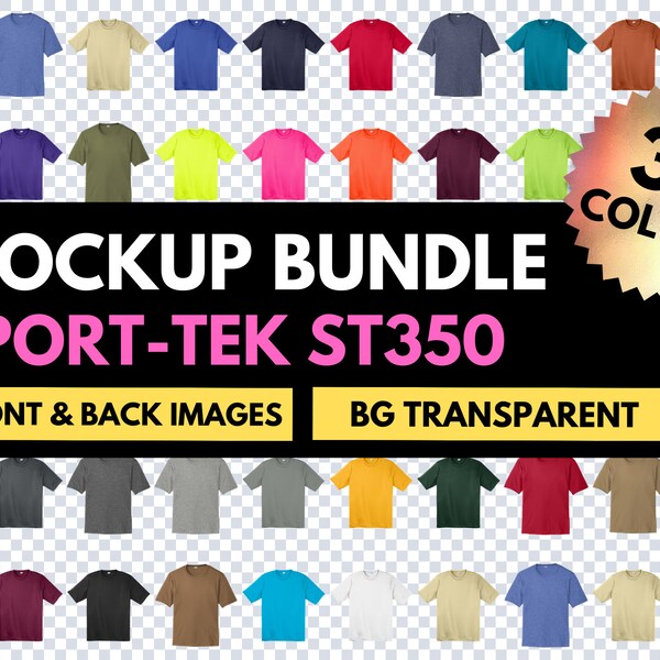 Sport-Tek ST350, Transparent Mockup Bundle, Front and Back, Shirt Colors Mock-Up, Design Template, Tshirt Mock, PosiCharge Competitor Tee