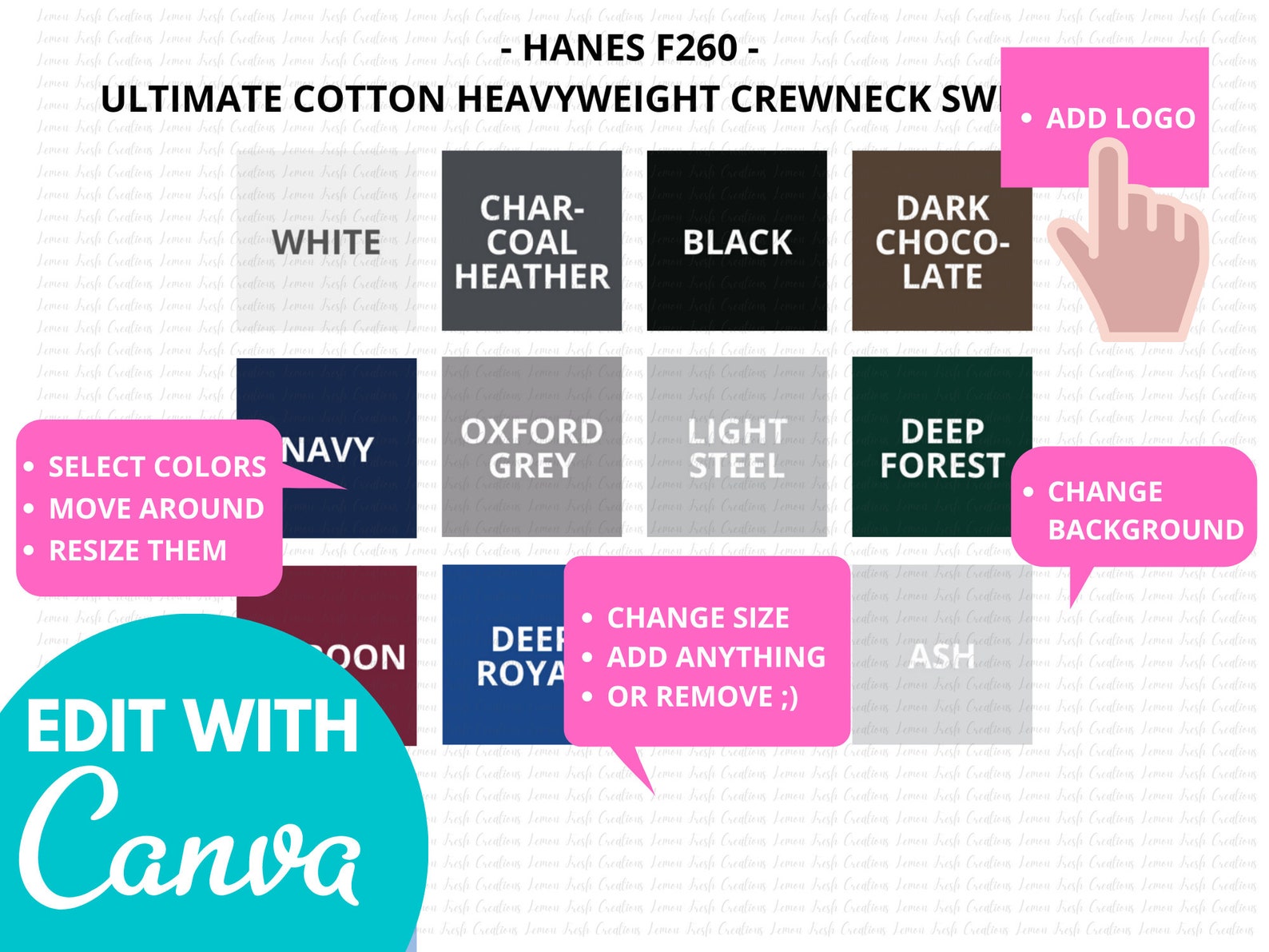 Hanes Color Chart Size Chart Hanes Sweatshirt Hanes F260 Etsy