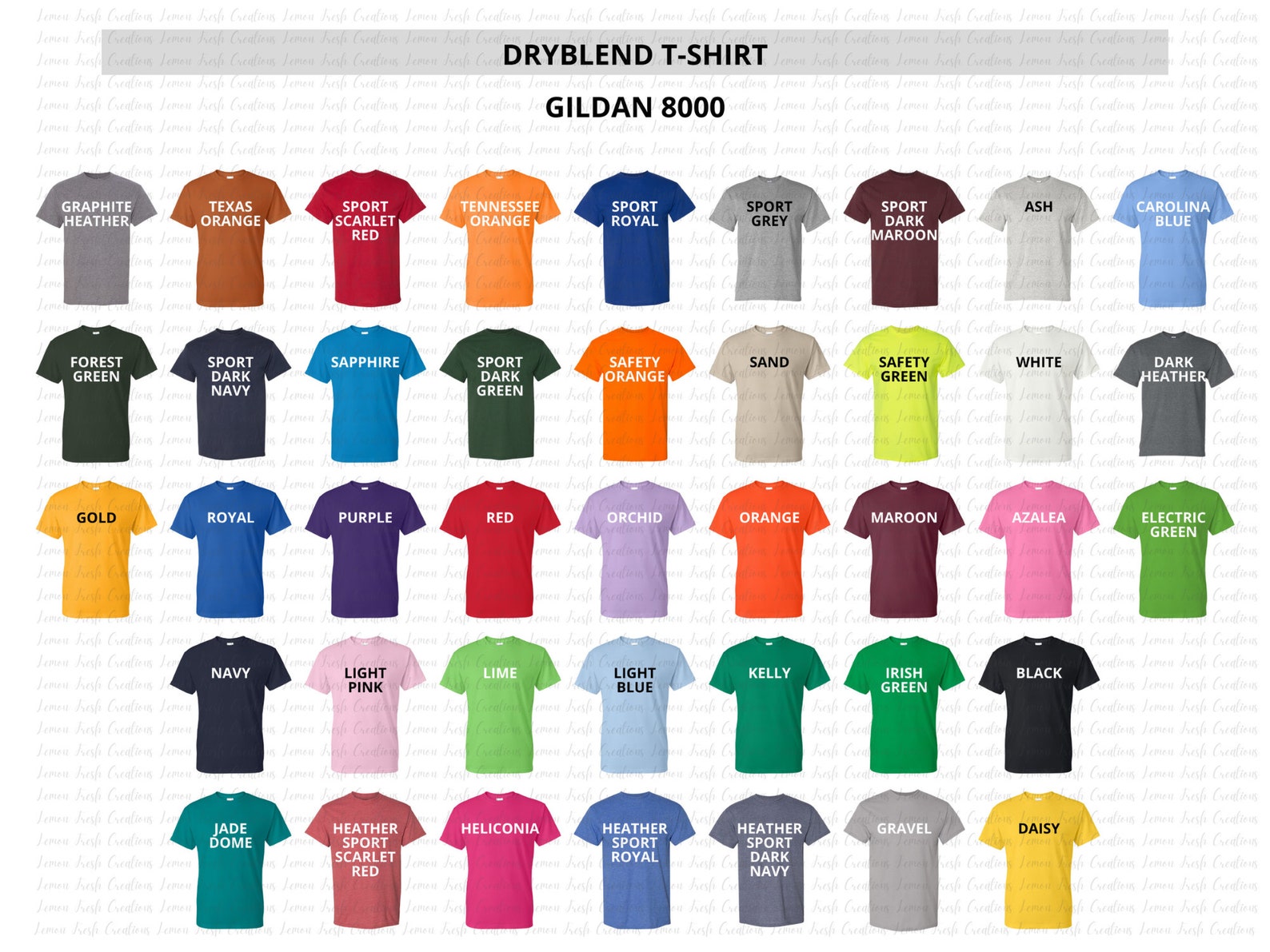 Gildan 8000 Size Chart Color Gildan 8000 Dryblend Tshirt - Etsy