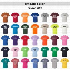 Gildan 8000 Size Chart, Color Gildan 8000, Dryblend Tshirt, Shirt ...
