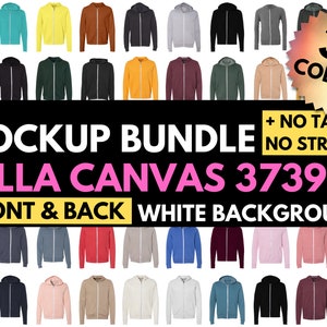 Bella Canvas 3739, Bella Canvas Mockup Bundle, BC3739, Mock Up Hoodie, Unisex Zip Hoodie, Mock-up Colors, Design Template, Full-Zip Hoodie