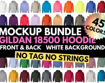 Vorderseite und Rückseite, Gildan 18500 Mockup, G18500 Mockup Bundle, Hoodie hinten, Hoodie Mock Up, schwarzer Hoodie, doppelseitiger Hoodie, flach liegender Mock