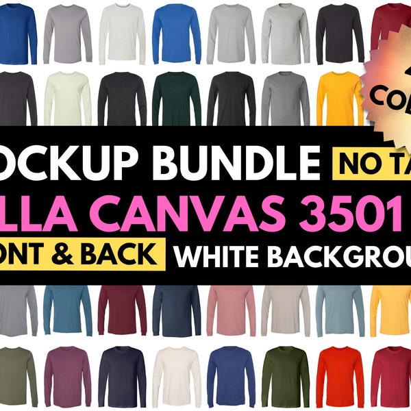 Bella Canvas 3501, Bella Canvas Mockup Bundle, BC3501, Mock Up Long Sleeve, Unisex Long Sleeve, Mock-up Colors, Design Template, Longsleeve