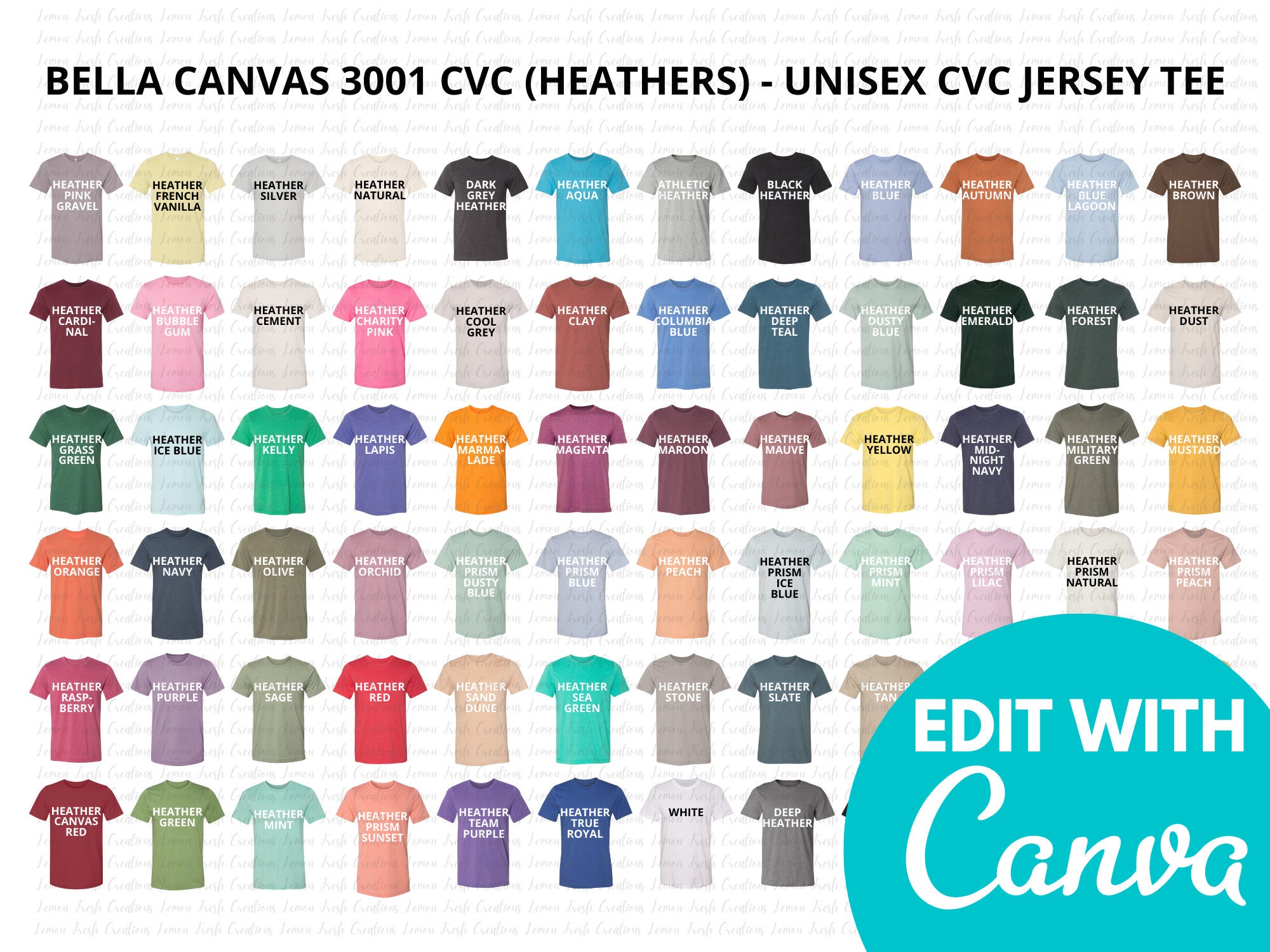 Bella Canvas Color Chart Bella Canvas 3001 CVC BC3001 CVC - Etsy