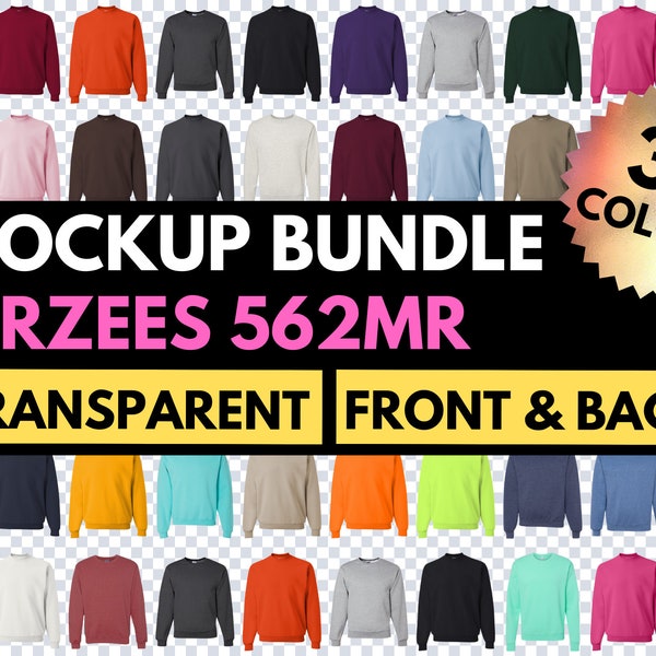 Jerzees Mockup Bundle, Jerzees 562MR, 562MR Mockup, Crewneck Sweatshirt, Front and Back, Transparent Mockup, Nublend Mockup