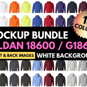 Gildan Mockup Bundle, Gildan 18600, G186, Hoodie Mockup, White Background, Mock Up Front and Back, Mock-up Zip Hoodie, Design Template