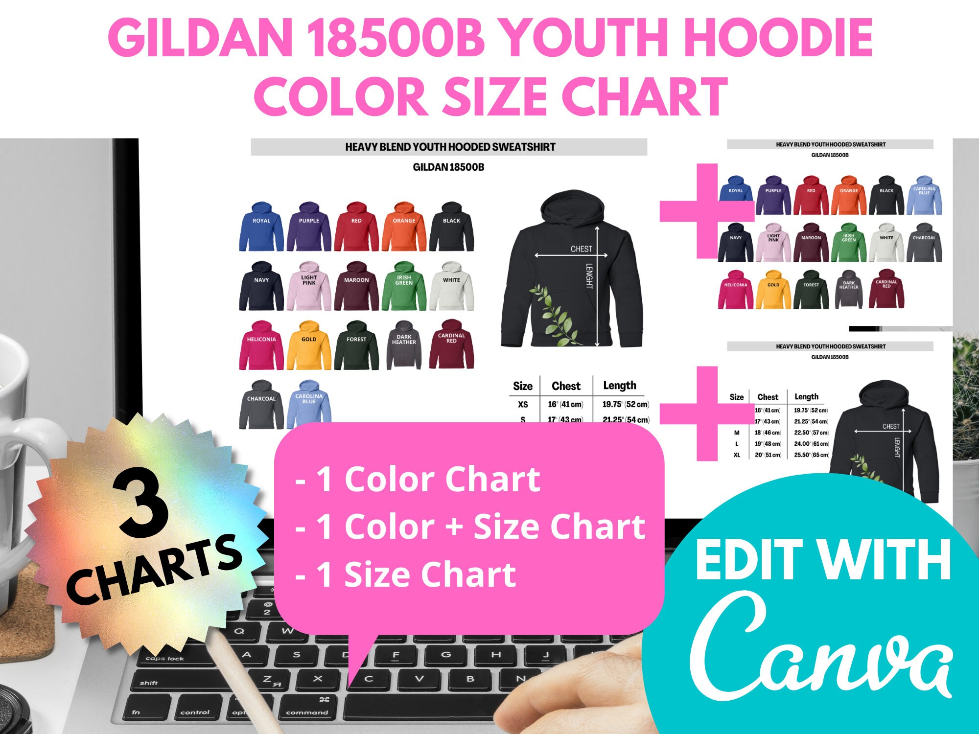 Gildan Color Chart Gildan 18500B G185B Editable Size Chart - Etsy