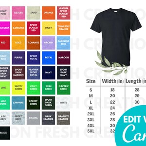 Gildan 8000 Color Chart, Size Chart, Gildan 8000, Editable Gildan Color ...