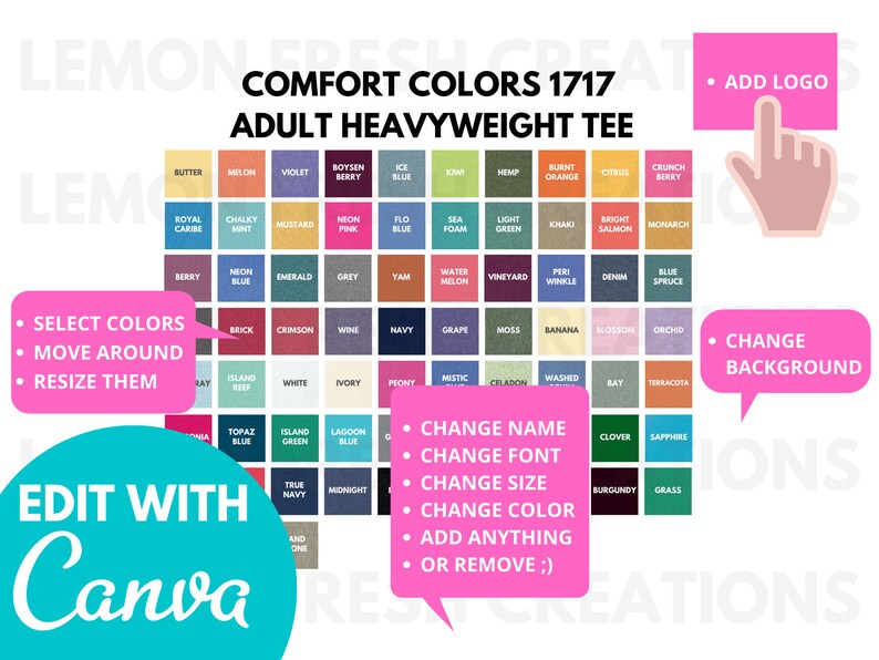 Comfort Colors 1717 C1717 1717 Color Chart Editable Chart Etsy