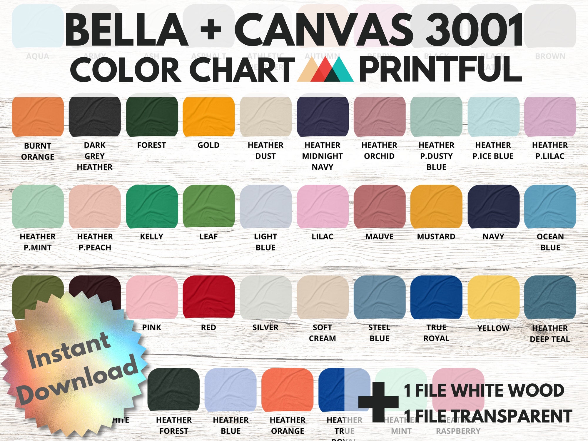 Printful Bella Canvas 3001 Color Chart BC3001 Color Chart | Etsy