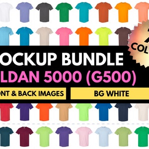 Gildan 5000 Mockup Bundle, Gildan G500, Mock Up White Background, Shirt Colors, Mock-up Men's Unisex, Design Template,Tshirt Mockup Bundle