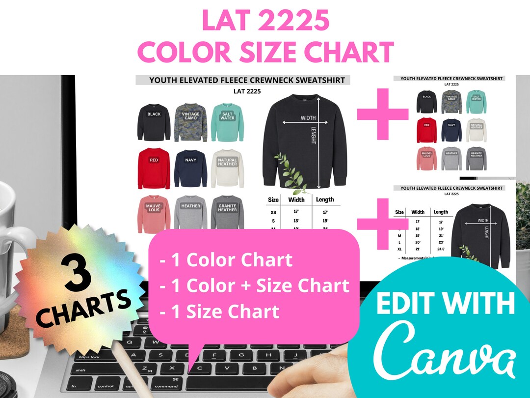 LAT2225 Size Chart, Color Chart, LAT 2225, Editable LAT Color Guide ...