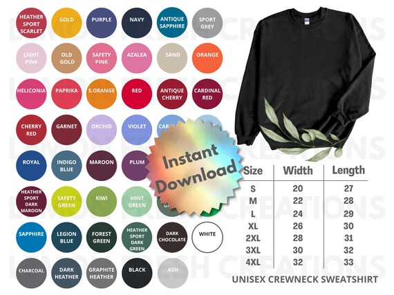 Gildan Sweatshirt Color And Size Chart Digital Download File Comfy ...