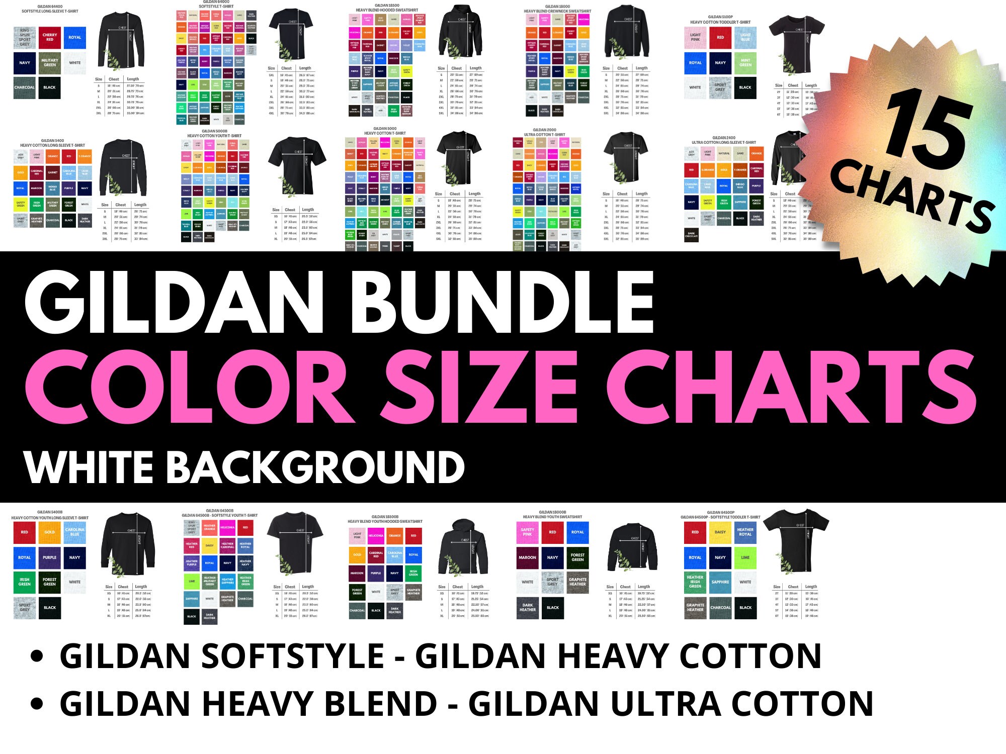 Gildan Size Chart Gildan Color Chart Gildan Bundle Gildan Etsy Australia