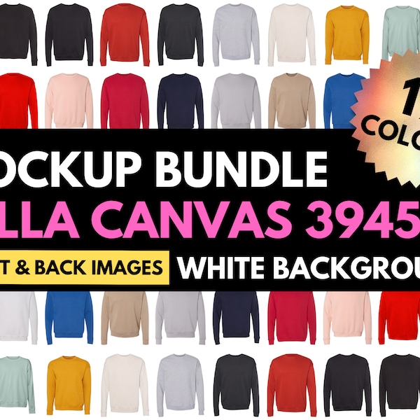 Bella Canvas 3945, Bella Canvas Mockup Bundle, BC3945, Unisex Sponge Fleece, Drop Shoulder, Crewneck Sweatshirt, Design Template