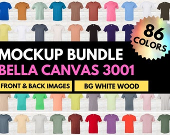 Bella Canvas Mockup Bundle, Bella Canvas 3001, BC3001 Mock Up, White Wood Mockup, Bella and Canvas, Mock-up Design Template Tshirt Mockup